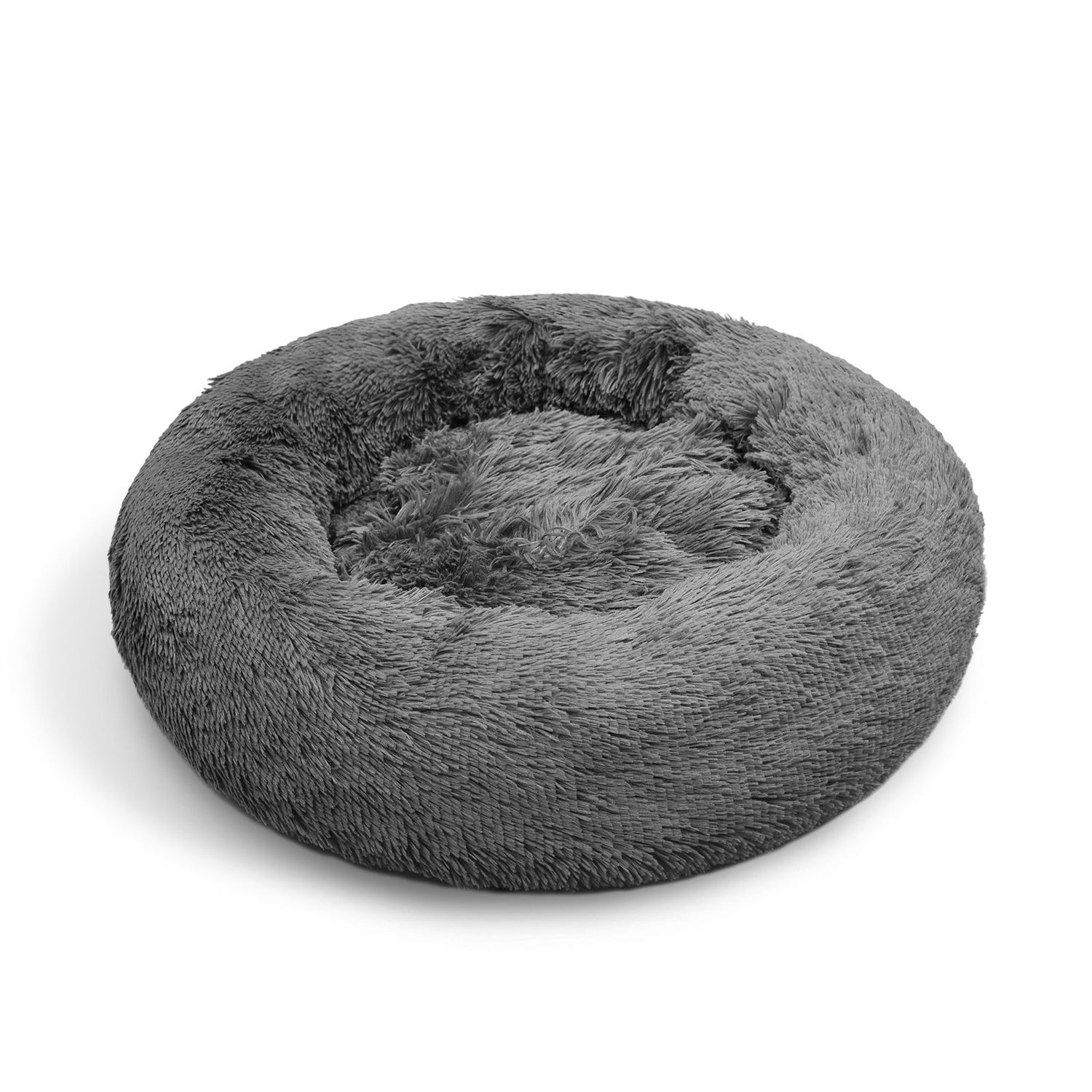 Dog Pet Cat Calming Bed Warm Plush Round Nest Comfy Sleeping Bed Dark Grey 90cm-Pet Beds-PEROZ Accessories