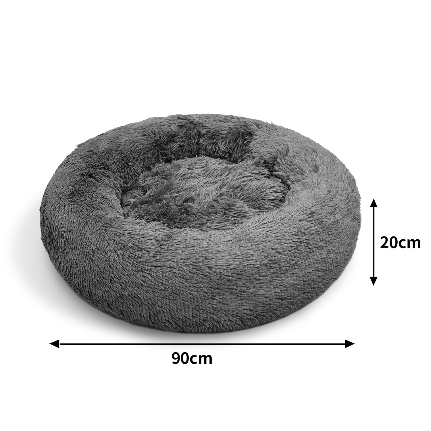 Dog Pet Cat Calming Bed Warm Plush Round Nest Comfy Sleeping Bed Dark Grey 90cm-Pet Beds-PEROZ Accessories