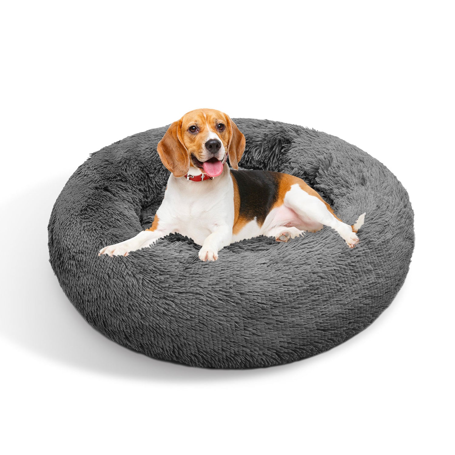 Dog Pet Cat Calming Bed Warm Plush Round Nest Comfy Sleeping Bed Dark Grey 90cm-Pet Beds-PEROZ Accessories