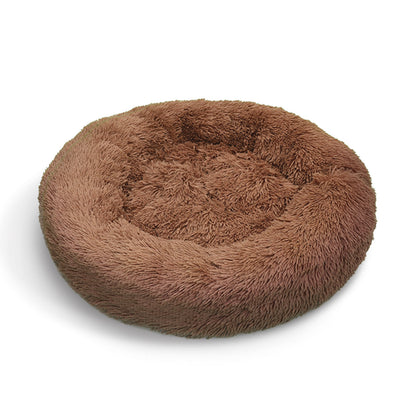 Pet Dog Bedding Warm Plush Round Comfortable Dog Nest Light Coffee Large 90cm-Pet Beds-PEROZ Accessories