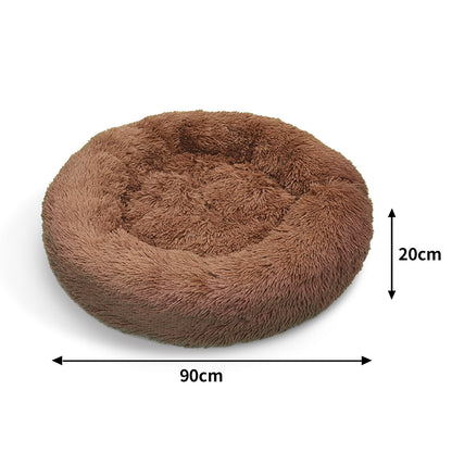 Pet Dog Bedding Warm Plush Round Comfortable Dog Nest Light Coffee Large 90cm-Pet Beds-PEROZ Accessories