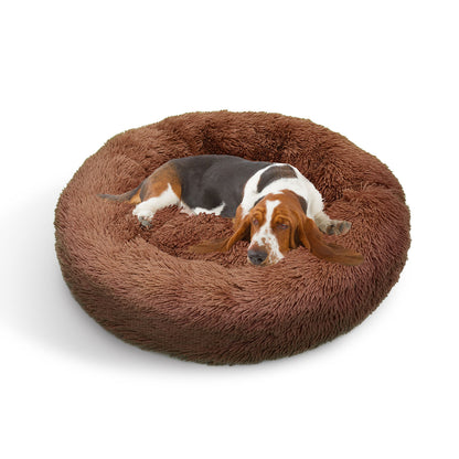 Pet Dog Bedding Warm Plush Round Comfortable Dog Nest Light Coffee Large 90cm-Pet Beds-PEROZ Accessories