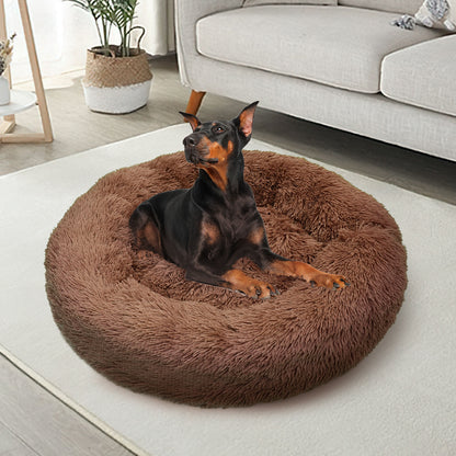 Pet Dog Bedding Warm Plush Round Comfortable Dog Nest Light Coffee Large 90cm-Pet Beds-PEROZ Accessories