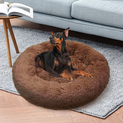 Pet Dog Bedding Warm Plush Round Comfortable Dog Nest Light Coffee Large 90cm-Pet Beds-PEROZ Accessories