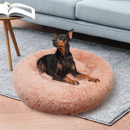 Pet Dog Bedding Warm Plush Round Comfortable Nest Comfy Sleeping kennel Pink Large 90cm-Pet Beds-PEROZ Accessories