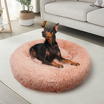 Pet Dog Bedding Warm Plush Round Comfortable Nest Comfy Sleep kennel Pink M 70cm-Pet Beds-PEROZ Accessories