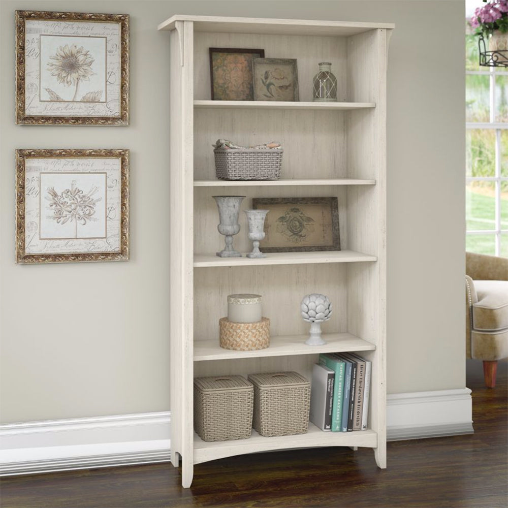Salinas 5 Shelf Bookcase White-Bookcases &amp; Shelves-PEROZ Accessories