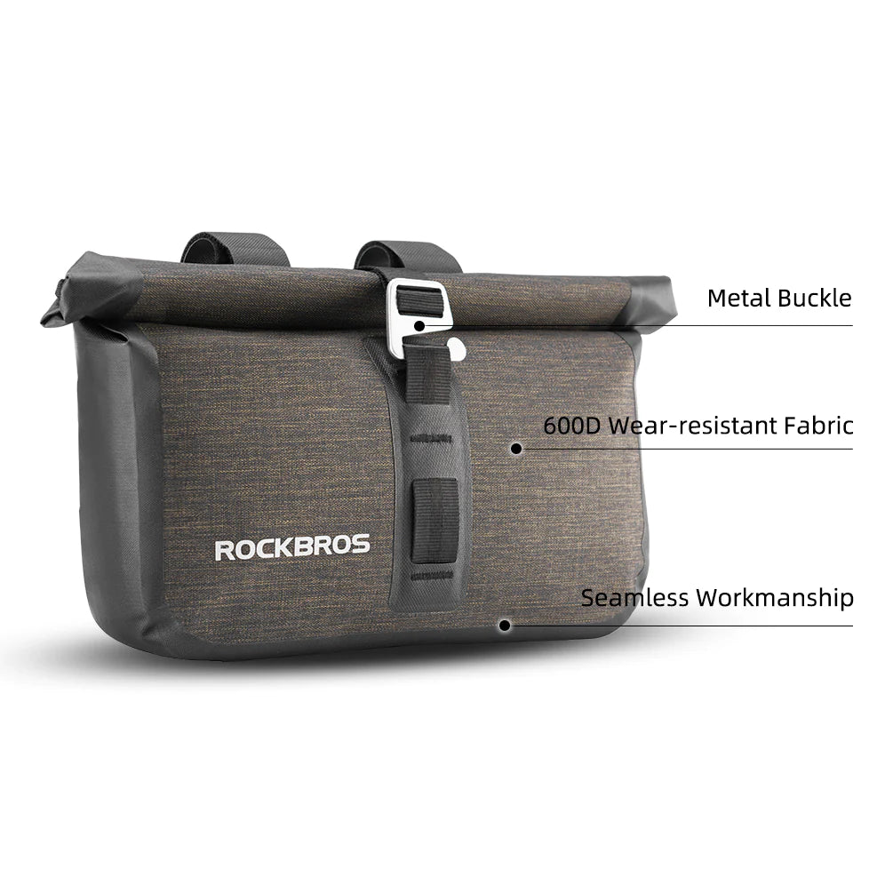 Bike Roll Bag Handlebar Panniers MTB Road Hyybrid Cruiser Commute Bike Scooter Large 5-6L Capacity Waterproof Adjustable Straps Rockbros-Sports &amp; Fitness &gt; Bikes &amp; Accessories-PEROZ Accessories