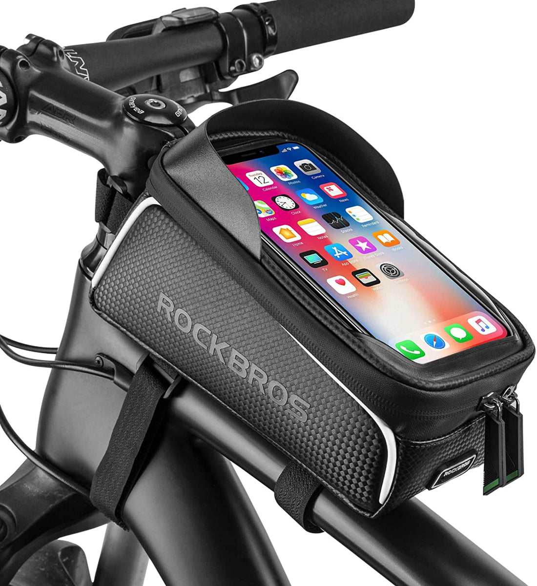 Top Tube Bike Bag With Phone Case Holder Plastic Cover for MTB Mountain Road Commuter Ebike Tourer or Scooter Rockbros-Sports &amp; Fitness &gt; Bikes &amp; Accessories-PEROZ Accessories