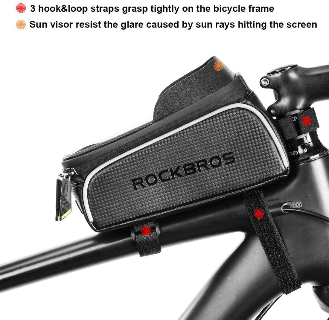 Top Tube Bike Bag With Phone Case Holder Plastic Cover for MTB Mountain Road Commuter Ebike Tourer or Scooter Rockbros-Sports &amp; Fitness &gt; Bikes &amp; Accessories-PEROZ Accessories