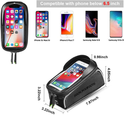Top Tube Bike Bag With Phone Case Holder Plastic Cover for MTB Mountain Road Commuter Ebike Tourer or Scooter Rockbros-Sports &amp; Fitness &gt; Bikes &amp; Accessories-PEROZ Accessories