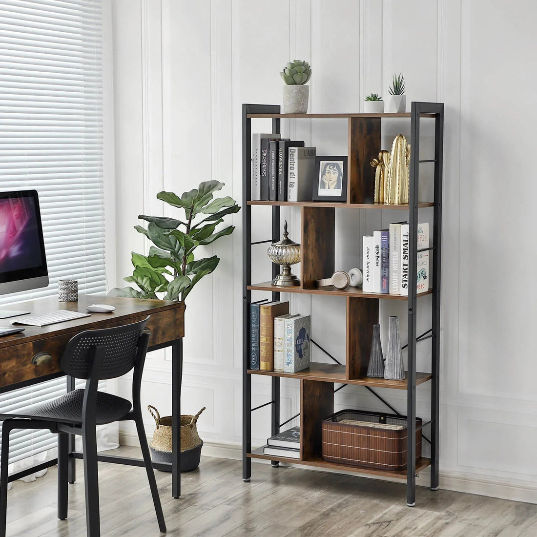 VASAGLE 4 Tier Bookshelf with Compartments-Bookcases &amp; Shelves-PEROZ Accessories