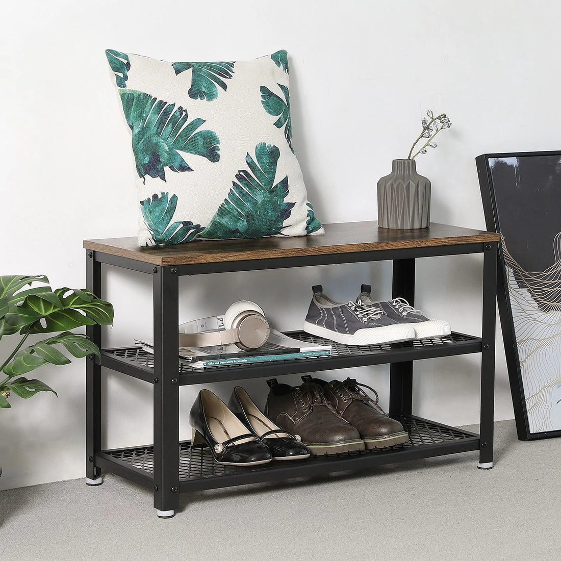 VASAGLE 3 Tier Shoe Storage Bench 73 cm Length-Furniture &gt; Living Room-PEROZ Accessories