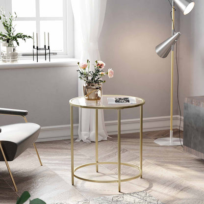 VASAGLE Round Side Table with Tempered Glass Top-Furniture &gt; Living Room-PEROZ Accessories