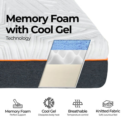 WhisperCool Gel Memory Foam King Single Mattress-Furniture &gt; Mattresses-PEROZ Accessories