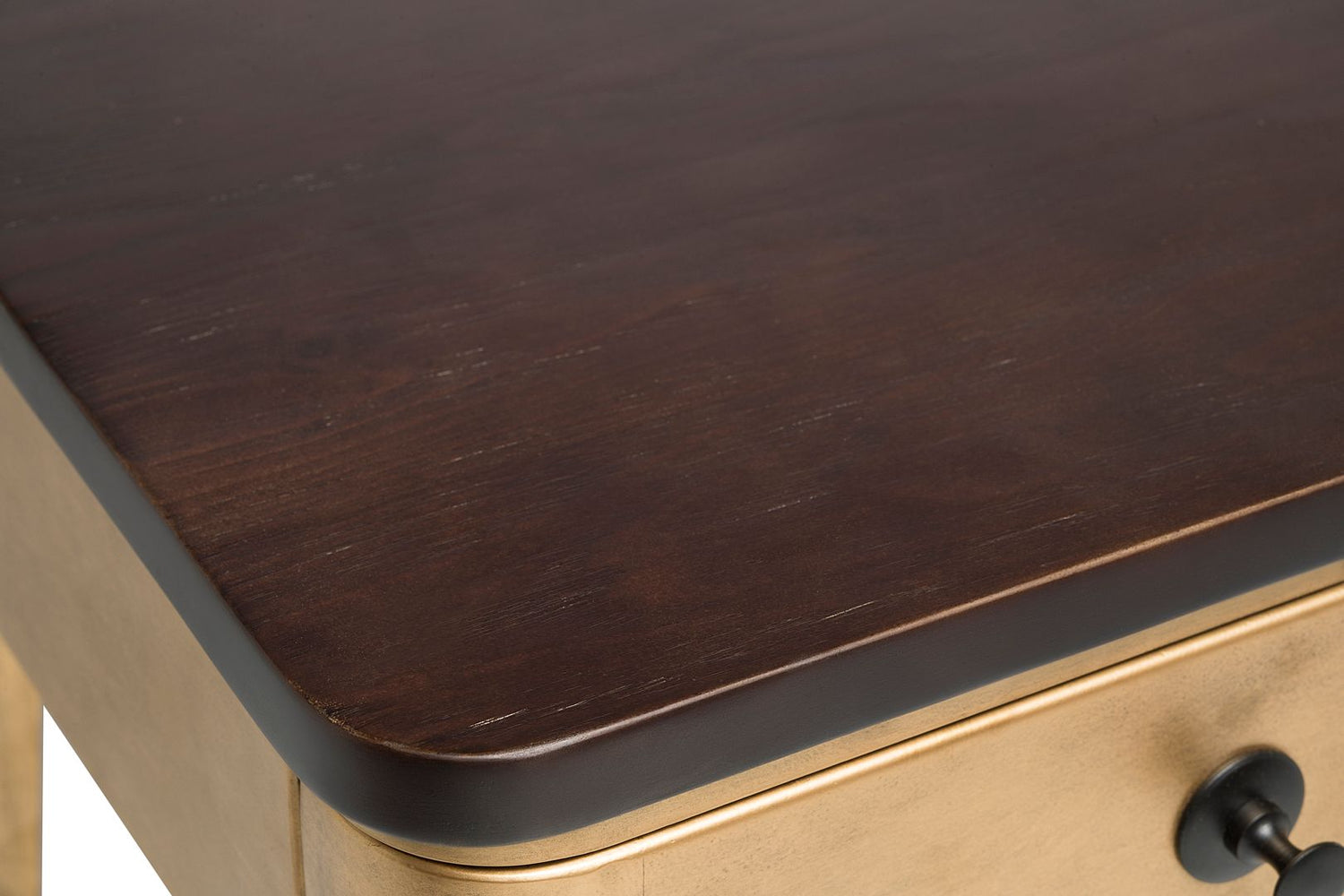 Modern Bedside Table in Brass Finish with Storage Drawer and Wood Top-Furniture &gt; Bedroom-PEROZ Accessories