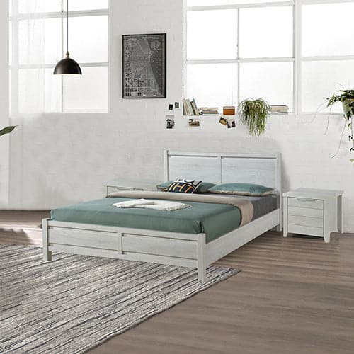 4 Pieces Bedroom Suite Natural Wood Like MDF Structure Queen Size White Ash Colour Bed, Bedside Table &amp; Tallboy-Furniture &gt; Bedroom-PEROZ Accessories