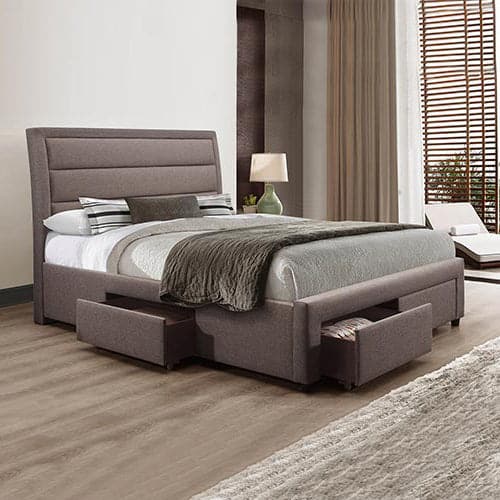 4 Pieces Storage Bedroom Suite Upholstery Fabric in Light Grey with Base Drawers Queen Size Oak Colour Bed, Bedside Table &amp; Tallboy-Furniture &gt; Bedroom-PEROZ Accessories