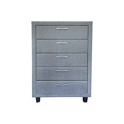 4 Pieces Storage Bedroom Suite Upholstery Fabric in Light Grey with Base Drawers Queen Size Oak Colour Bed, Bedside Table &amp; Tallboy-Furniture &gt; Bedroom-PEROZ Accessories