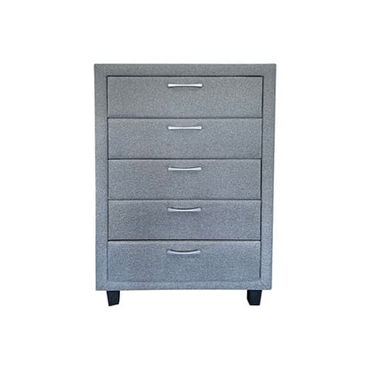 4 Pieces Storage Bedroom Suite Upholstery Fabric in Light Grey with Base Drawers Queen Size Oak Colour Bed, Bedside Table &amp; Tallboy-Furniture &gt; Bedroom-PEROZ Accessories