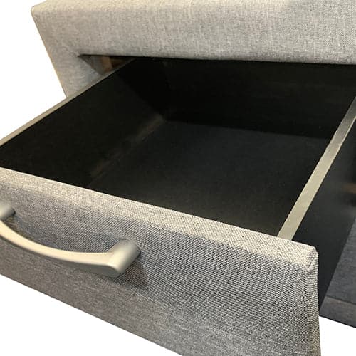 4 Pieces Storage Bedroom Suite Upholstery Fabric in Light Grey with Base Drawers Queen Size Oak Colour Bed, Bedside Table &amp; Tallboy-Furniture &gt; Bedroom-PEROZ Accessories