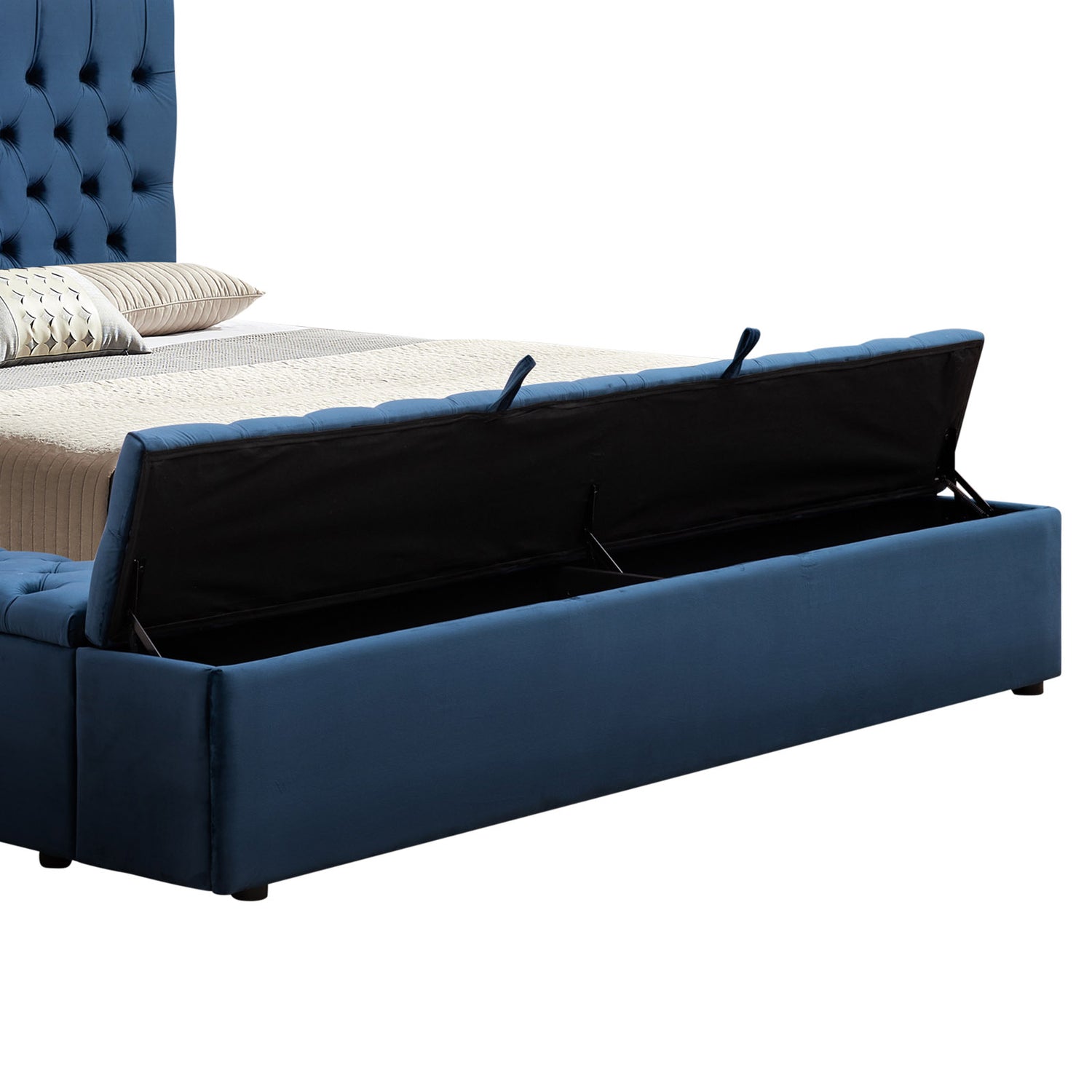 Queen Size Bedframe Velvet Upholstery Deep Blue Colour Tufted Headboard Deep Quilting-Furniture &gt; Bedroom-PEROZ Accessories