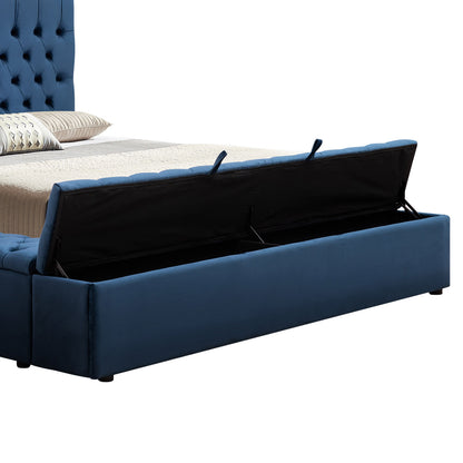 Queen Size Bedframe Velvet Upholstery Deep Blue Colour Tufted Headboard Deep Quilting-Furniture &gt; Bedroom-PEROZ Accessories