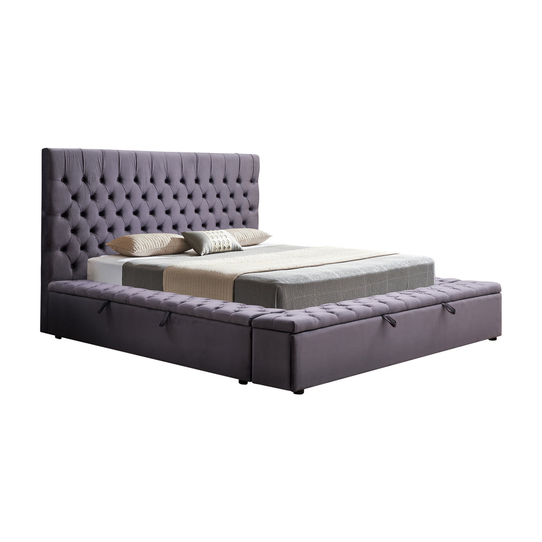 Queen Size Bedframe Velvet Upholstery Deep Grey Colour Tufted Headboard Deep Quilting-Furniture &gt; Bedroom-PEROZ Accessories