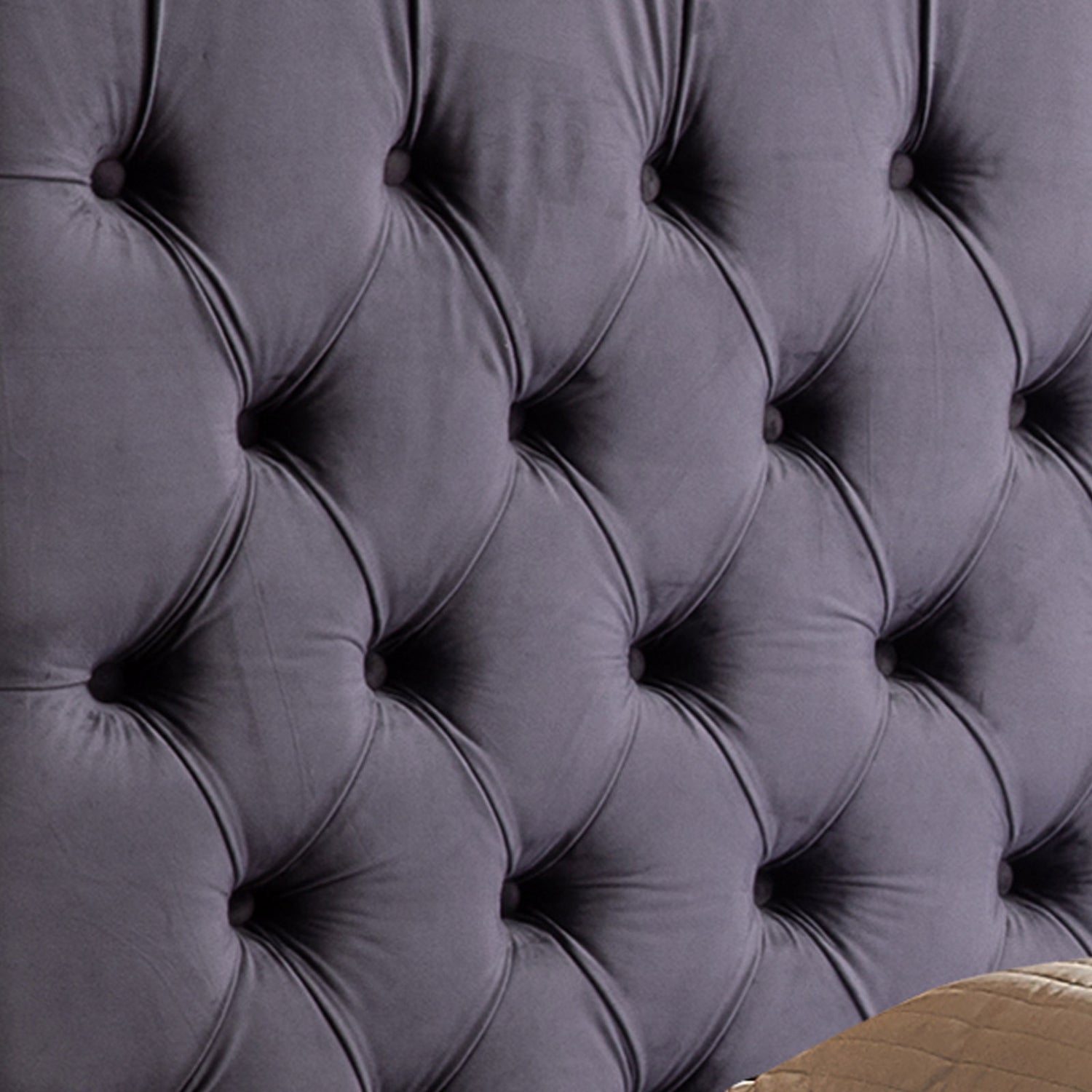 Queen Size Bedframe Velvet Upholstery Deep Grey Colour Tufted Headboard Deep Quilting-Furniture &gt; Bedroom-PEROZ Accessories