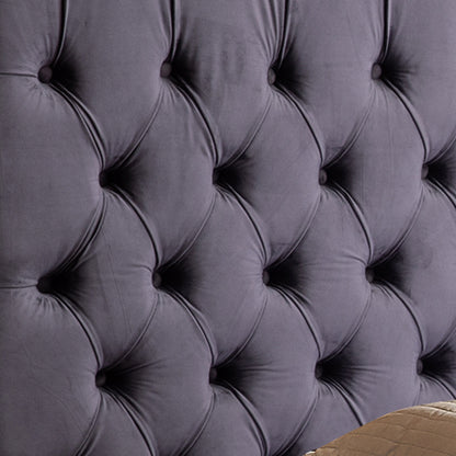 Queen Size Bedframe Velvet Upholstery Deep Grey Colour Tufted Headboard Deep Quilting-Furniture &gt; Bedroom-PEROZ Accessories