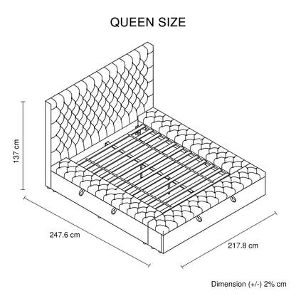 Queen Size Bedframe Velvet Upholstery Deep Grey Colour Tufted Headboard Deep Quilting-Furniture &gt; Bedroom-PEROZ Accessories