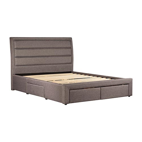 Storage Bed Frame King Size Upholstery Fabric in Light Grey with Base Drawers-Furniture &gt; Bedroom-PEROZ Accessories