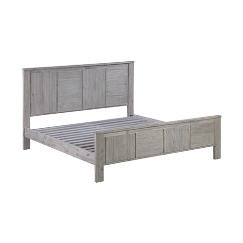 Queen Size Bed Frame with Solid Acacia Wood Veneered Construction in White Ash Colour-Furniture &gt; Bedroom-PEROZ Accessories