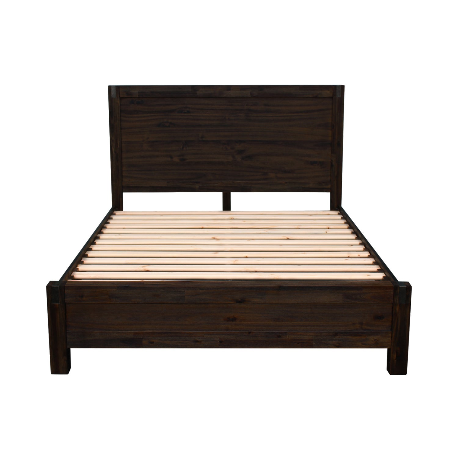 Bed Frame Double Size in Solid Wood Veneered Acacia Bedroom Timber Slat in Chocolate-Bed Frames-PEROZ Accessories