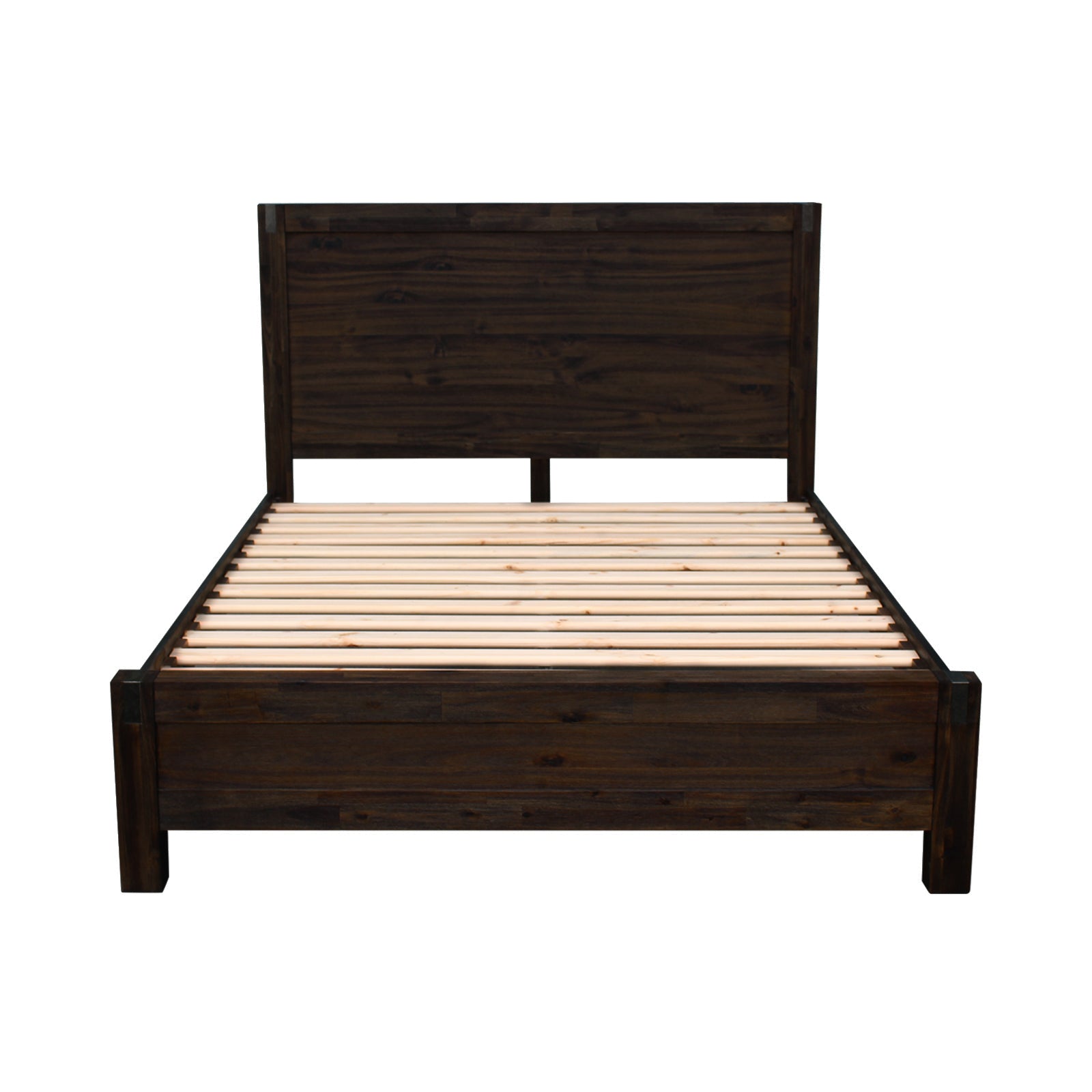 Bed Frame Double Size in Solid Wood Veneered Acacia Bedroom Timber Slat in Chocolate-Bed Frames-PEROZ Accessories