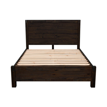 Bed Frame Double Size in Solid Wood Veneered Acacia Bedroom Timber Slat in Chocolate-Bed Frames-PEROZ Accessories