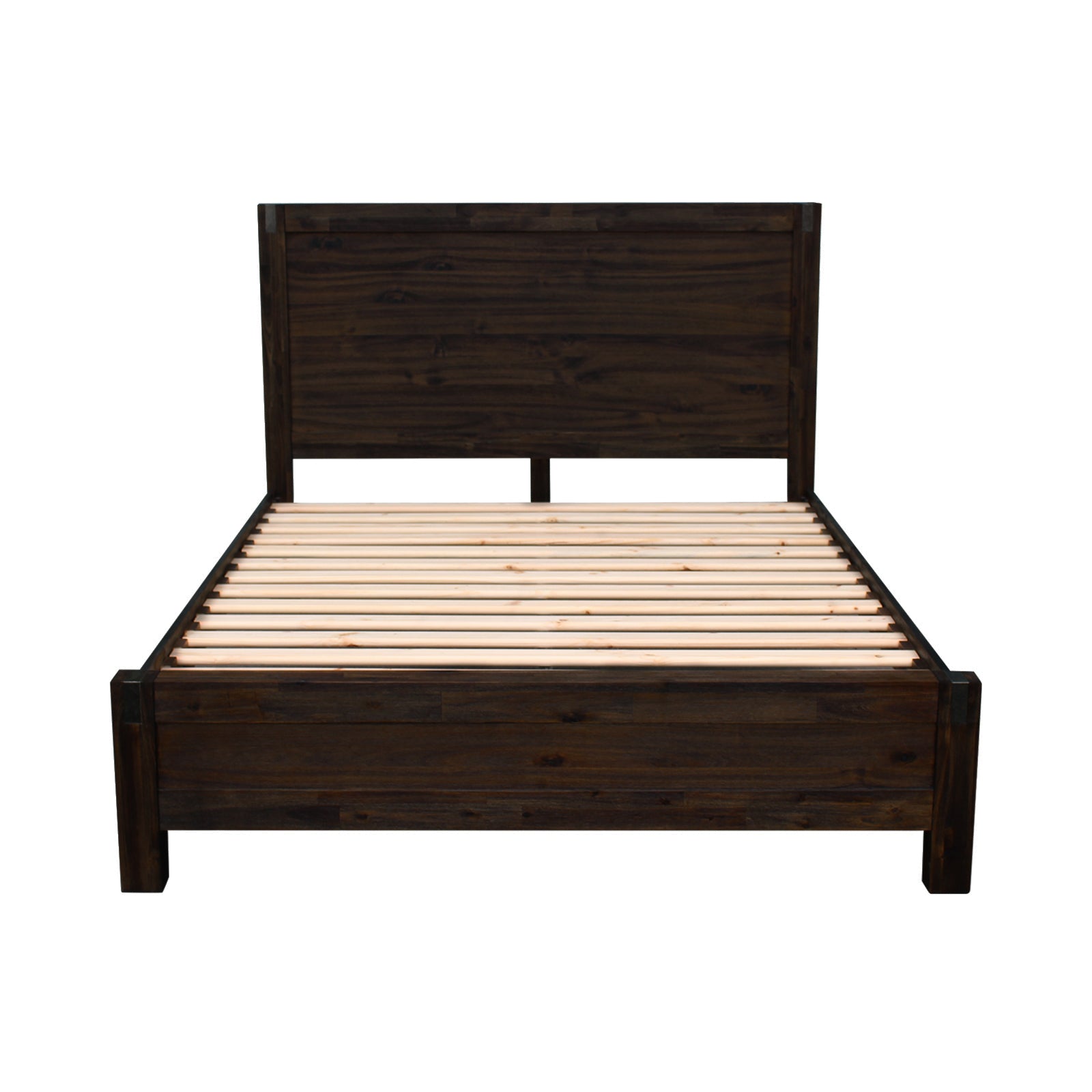 Bed Frame Queen Size in Solid Wood Veneered Acacia Bedroom Timber Slat in Chocolate-Bed Frames-PEROZ Accessories