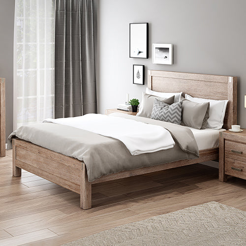 Bed Frame Queen Size in Solid Wood Veneered Acacia Bedroom Timber Slat in Oak-Furniture &gt; Bedroom-PEROZ Accessories