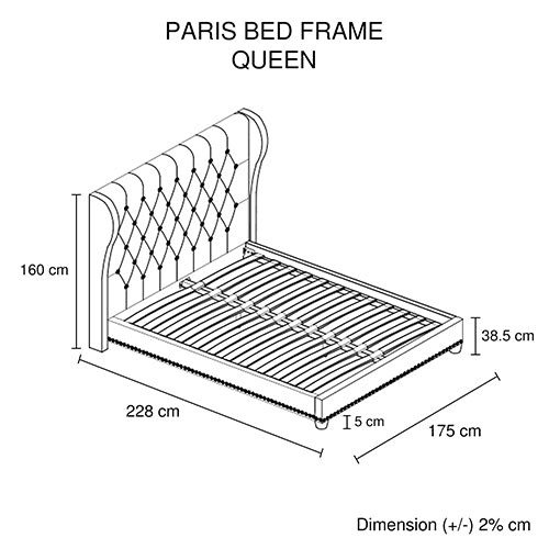 Bed Frame Queen Size in Beige Fabric Upholstered French Provincial High Bedhead-Furniture &gt; Bedroom-PEROZ Accessories