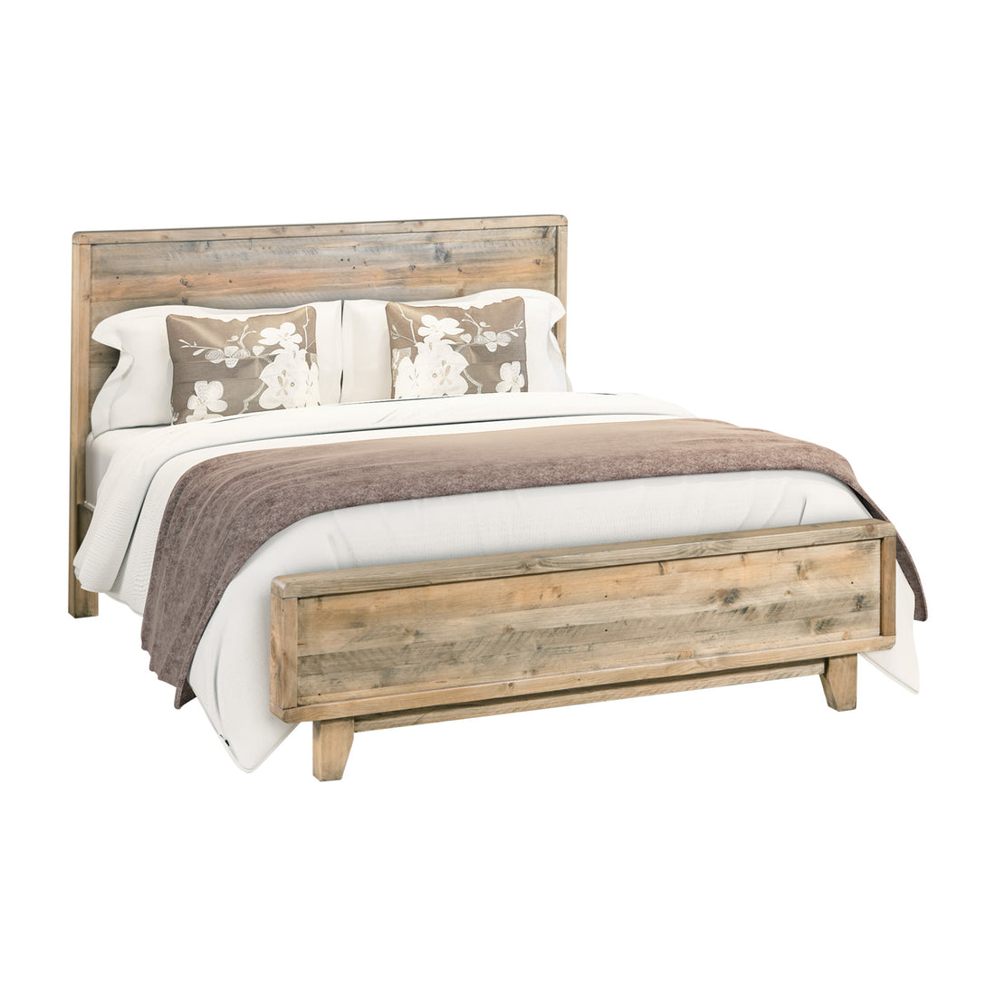 King Size Wooden Bed Frame in Solid Wood Antique Design Light Brown-Furniture &gt; Bedroom-PEROZ Accessories