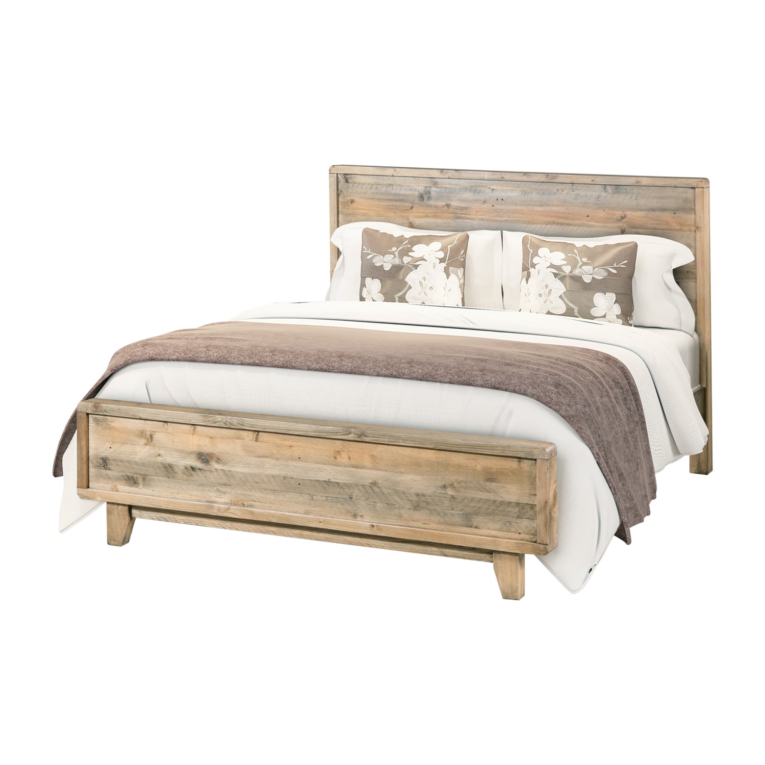 King Size Wooden Bed Frame in Solid Wood Antique Design Light Brown-Furniture &gt; Bedroom-PEROZ Accessories