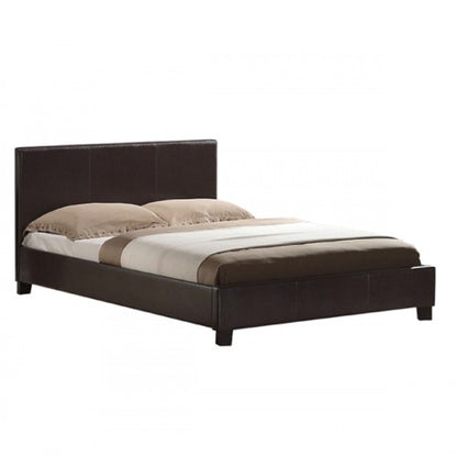 Double Size Leatheratte Bed Frame in Brown Colour with Metal Joint Slat Base-Furniture &gt; Bedroom-PEROZ Accessories