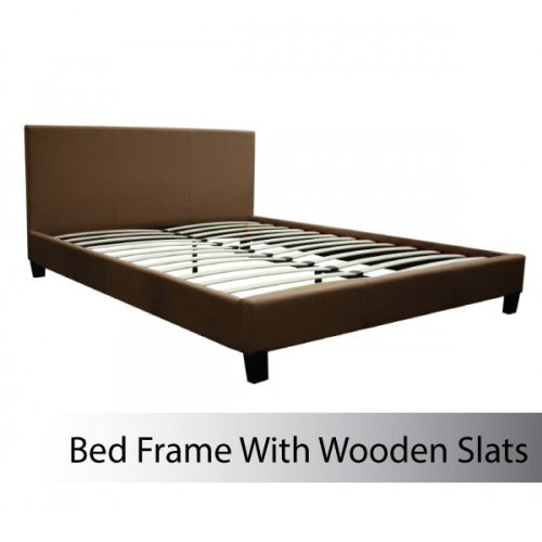 Double Size Leatheratte Bed Frame in Brown Colour with Metal Joint Slat Base-Furniture &gt; Bedroom-PEROZ Accessories