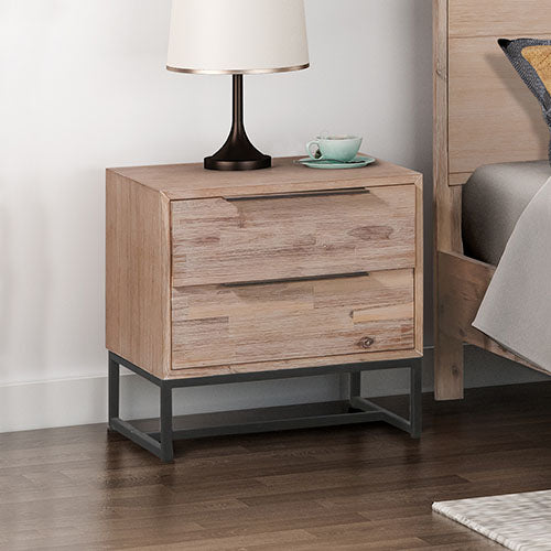 Bedside Table 2 drawers Side Table Solid Acacia Wood Veneered in Tea Colour-Furniture &gt; Bedroom-PEROZ Accessories