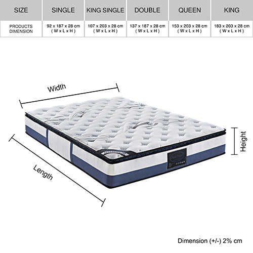 Queen Mattress Latex Pillow Top Pocket Spring Foam Medium Firm Bed-Furniture &gt; Mattresses-PEROZ Accessories
