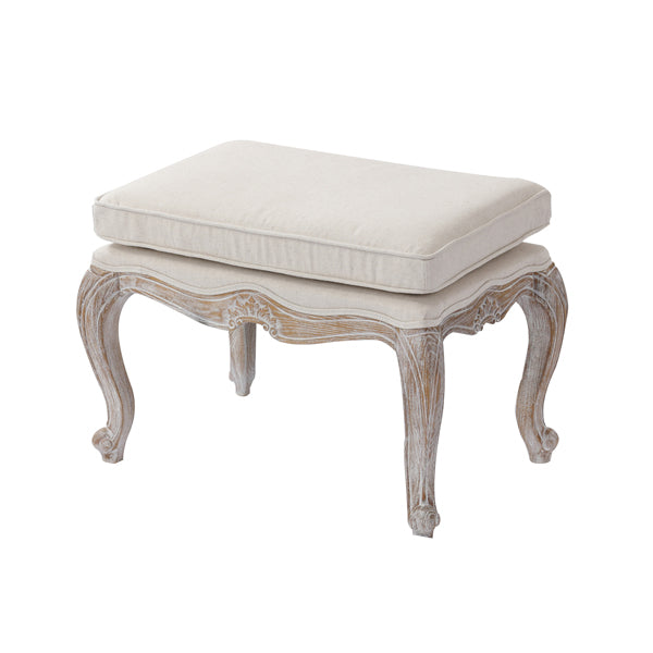 Ottoman Linen Fabric Beige Oak Wood White Washed Finish-Ottomans-PEROZ Accessories