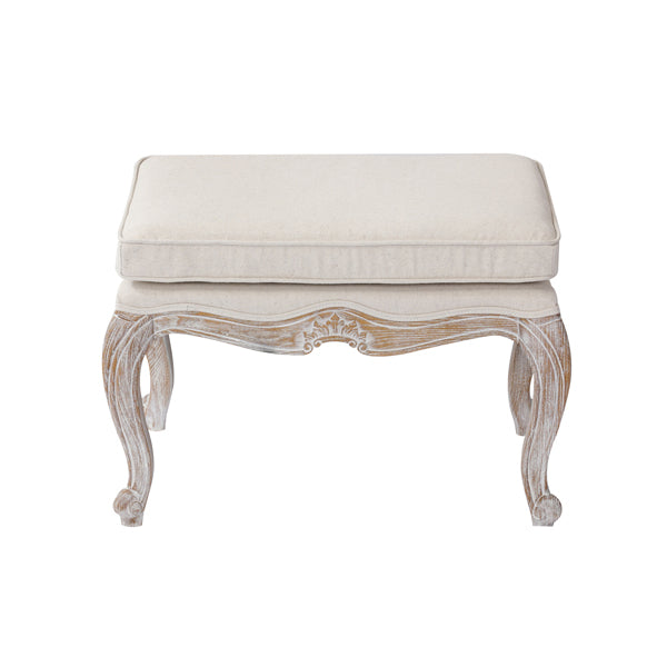 Ottoman Linen Fabric Beige Oak Wood White Washed Finish-Ottomans-PEROZ Accessories