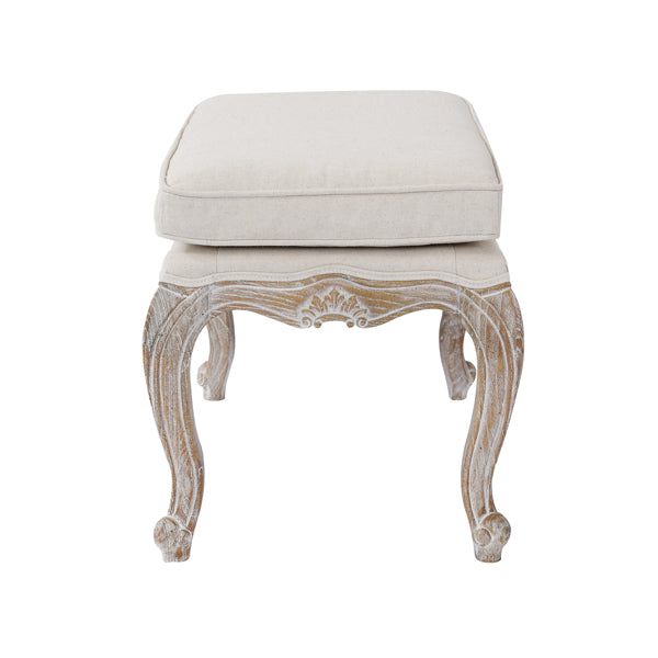 Ottoman Linen Fabric Beige Oak Wood White Washed Finish-Ottomans-PEROZ Accessories