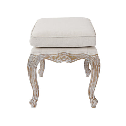 Ottoman Linen Fabric Beige Oak Wood White Washed Finish-Ottomans-PEROZ Accessories