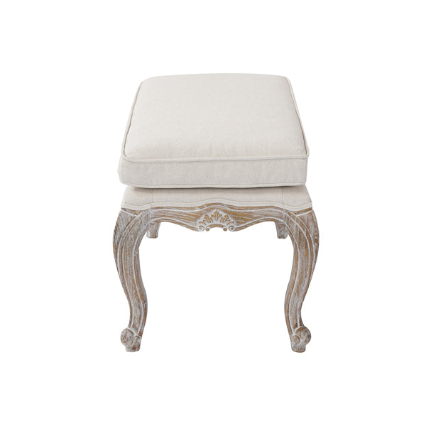 Ottoman Linen Fabric Beige Oak Wood White Washed Finish-Ottomans-PEROZ Accessories